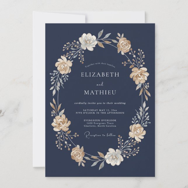Convites Casamento Solene à Noite com Azul Marinho (Frente)