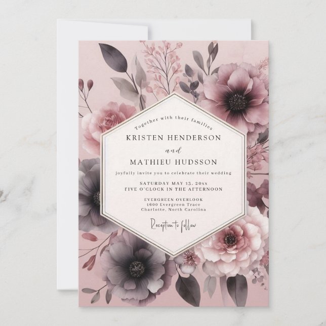 Convites Casamento Somber Bloom Rosa Empoeirado (Frente)