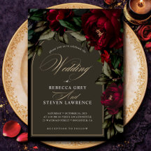 Casamento sombrio chique gótico vermelho verde flo