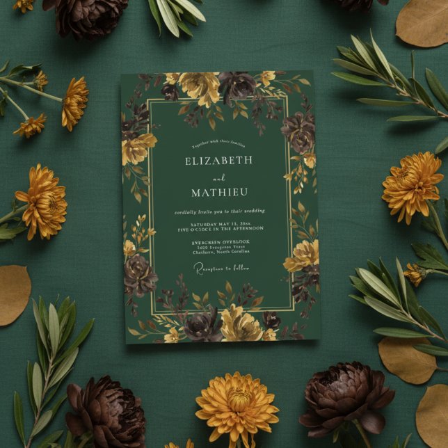 Convites Casamento Sombrio de Outono em Verde Floresta (Criador carregado)