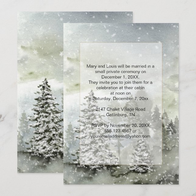 Convites Casamento somente recepção nas Montanhas de Neve d (Frente/Verso)