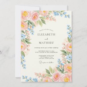 Convites Casamento Sonhado de Primavera com Rosa Suave e Az