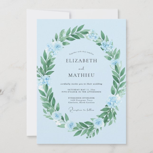 Convites Casamento Sonhador Azul Azure na Primavera (Frente)