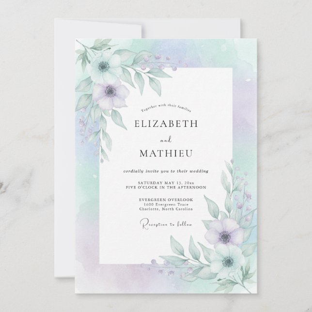 Convites Casamento Sonhador Caprichoso Lavanda Menta (Frente)