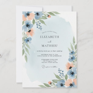 Convites Casamento Sonhador de Primavera em Azul Desbotado