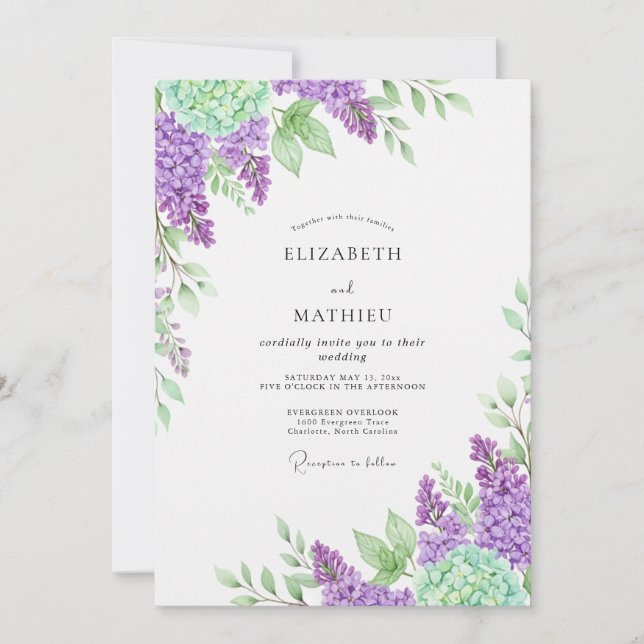 Convites Casamento Sonhador Roxo de Primavera (Frente)