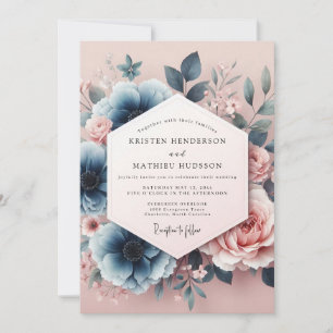 Convites Casamento Sonho Aquarela Azul Rosa