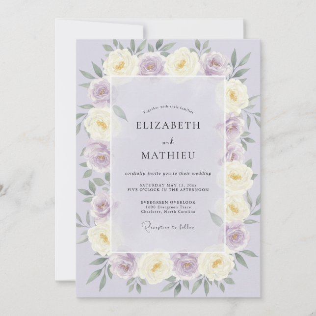 Convites Casamento Sonho de Rosa Lavanda (Frente)