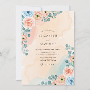 Convites Casamento Sonho em Aquarela com Pêssego