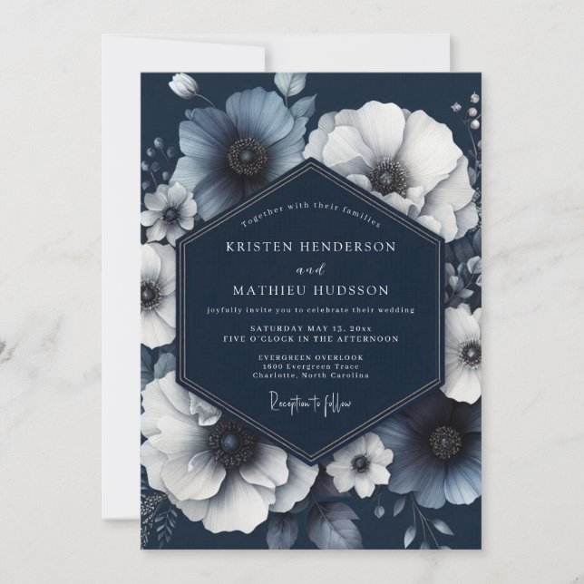 Convites Casamento Sonho Floral Marinho (Frente)