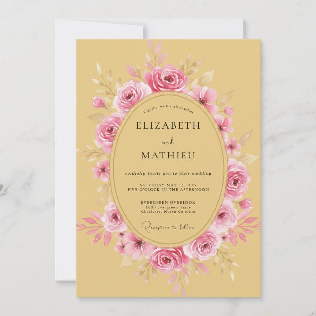 Convites Casamento Sonho Rosa Amarelo Mostarda (Frente)