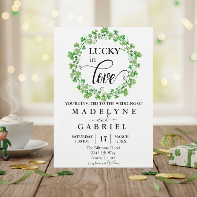 Convites Casamento Sortudo no Dia de São Patrício Trevo  (Criador carregado)