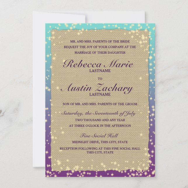 Convites Casamento Sparkle de Rustic Ombre (Frente)