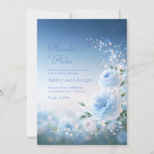 Convites Casamento Spray Flor de Gelo Luminoso Azul