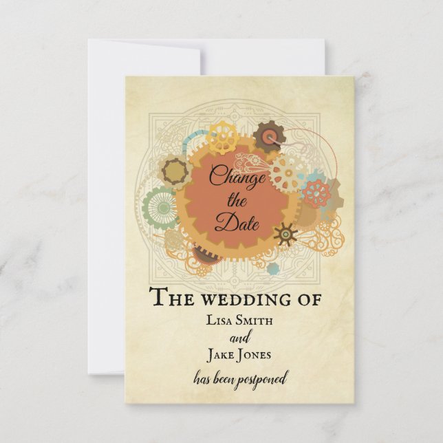 Convites Casamento Steampunk Alterar a Data Industrial (Frente)