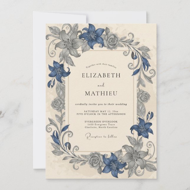 Convites Casamento Steel Indigo Lily (Frente)