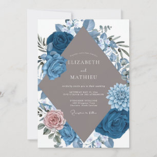Convites Casamento Steel Sapphire Dahlia