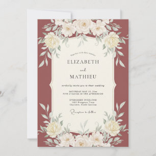 Convites Casamento Suave com Folhas de Terracota