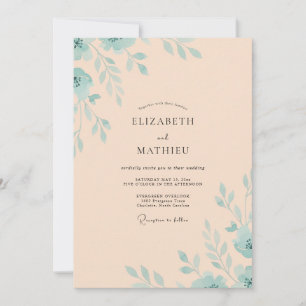Convites Casamento Suave de Pêssego e Hortelã Folhudo