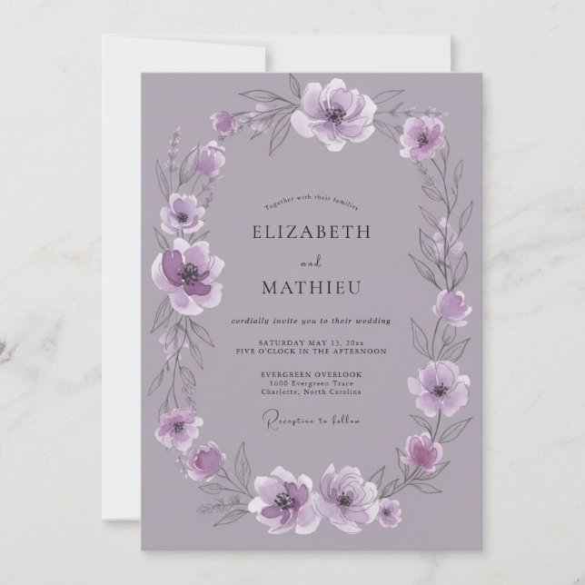 Convites Casamento Suave Flor de Lavanda (Frente)