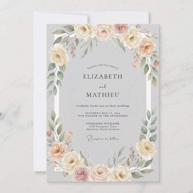 Convites Casamento Suave Floral de Pêssego (Frente)