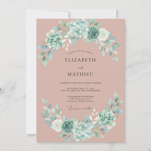 Convites Casamento Sucelento Encantador Rosa (Frente)