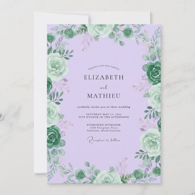 Convites Casamento Sucoso com Folhas Lilás (Frente)