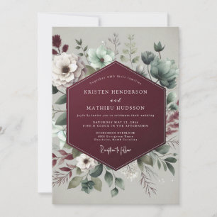 Convites Casamento Suculento Burgundy Moody