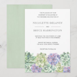 Convites Casamento Suculento de Aquarela Verde e Púrpura