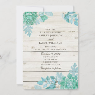 Convites Casamento suculento de celeiro de madeira. Mint ca
