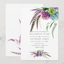 Convites Casamento Suculento de Mystical Boho Watercolor