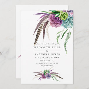 Convites Casamento Suculento de Mystical Boho Watercolor