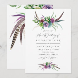 Convites Casamento Suculento de Mystical Boho Watercolor