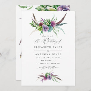Convites Casamento Suculento de Mystical Boho Watercolor