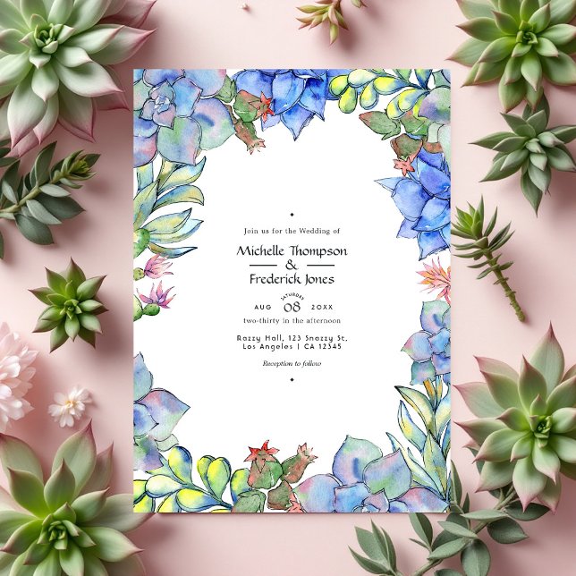 Convites Casamento Suculento e Floral de Aquarela Elegante (Succulent and Floral Wedding Invitation)