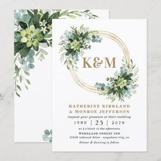 Convites Casamento Suculento Eucalyptus Elegante Boho Green