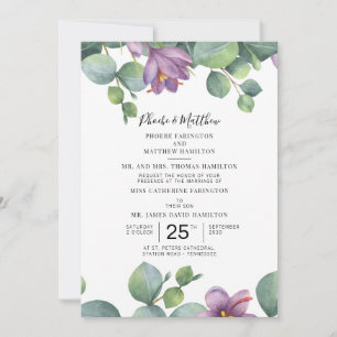 Convites Casamento Suculento Floral Verde Eucalyptus Purple
