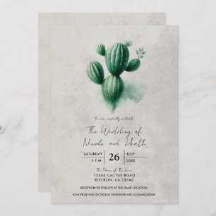 Convites Casamento Sul da Cinza de Cactus Verde-Watercolor