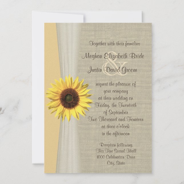 Convites Casamento Sunflower e Burlap (Verso)