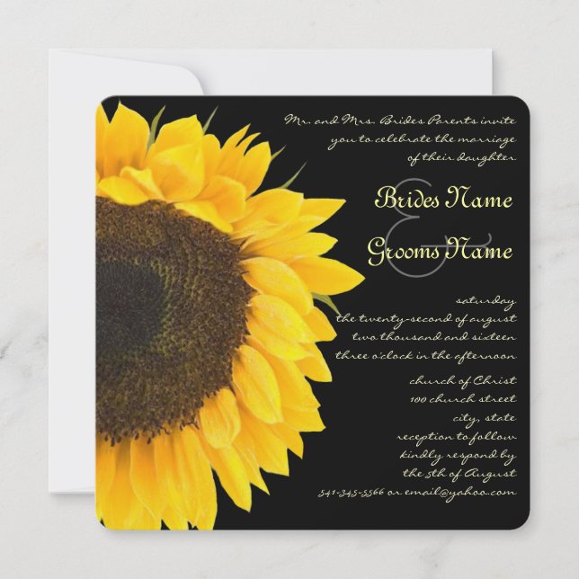Convites Casamento Sunny Elegance Farmhouse Sunflower (Frente)