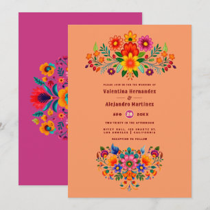 Convites Casamento Sunset Ombre & Magenta Folk Art Fiesta