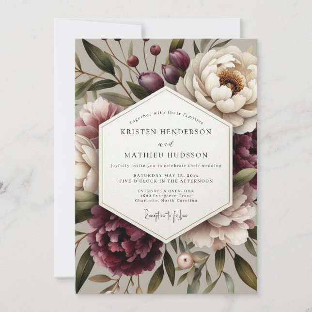 Convites Casamento Sussurro Floral Ameixa (Frente)