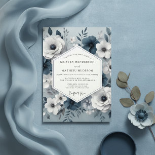 Convites Casamento Sussurro Floral Azul Ardósia