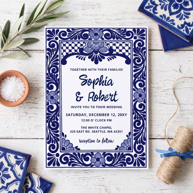 Convites Casamento Talavera Azul Mexicano (Mexican Blue Talavera Wedding Invitation)
