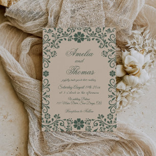 Convites Casamento Talavera Verde Bege 