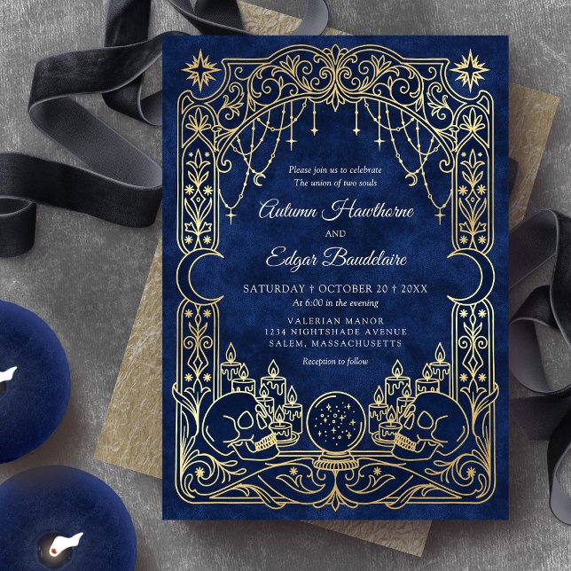 Convites Casamento Tarot Celestial Gótico Azul (Criador carregado)
