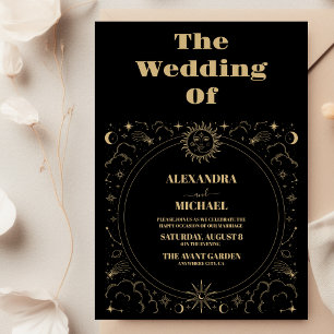 Convites Casamento Tarot Preto e Dourado Místico