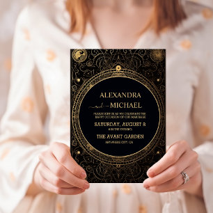 Convites Casamento Tarot Preto e Dourado Místico