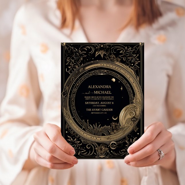 Convites Casamento Tarot Preto e Dourado Místico (Criador carregado)