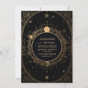 Convites Casamento Tarot Preto e Dourado Místico